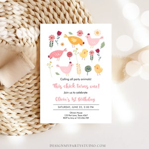 Editable Little Chick Birthday Invitation Girl Spring Birthday Party Farm Barnyard Chicken Easter Download Corjl Template Printable 0446 image 2