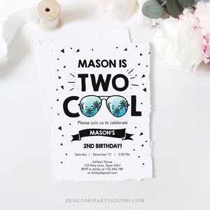 Editable Two Cool Birthday Invitation Boy Second Birthday Party 2nd I'm this Many I'm Two Cool Sunglasses Palm Printable Corjl Template 0136 image 3