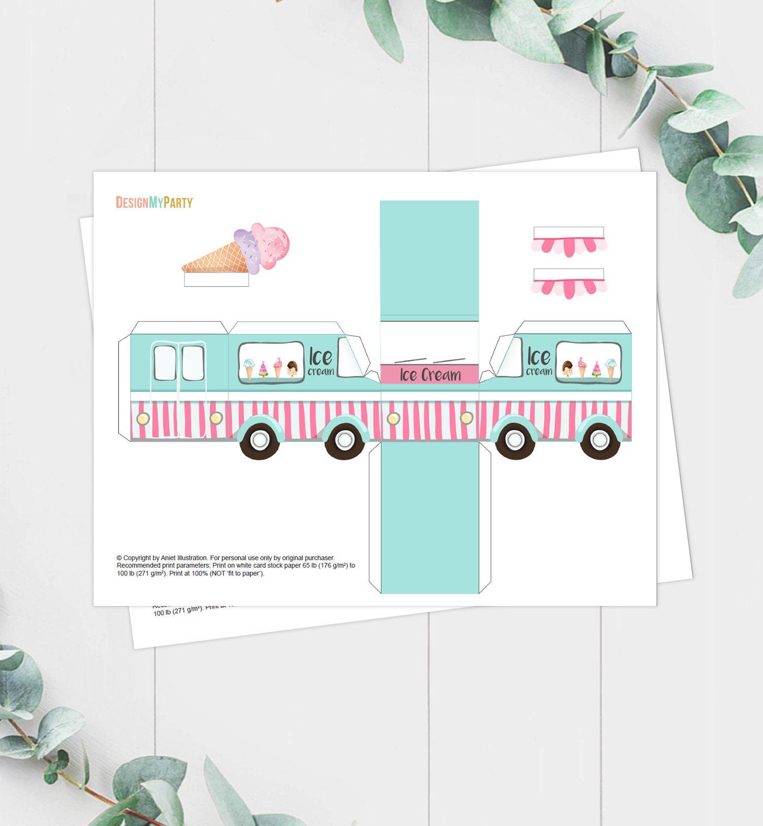 Printable Ice Cream Birthday Ice Cream Party Favor Box Ice - Etsy