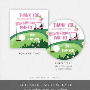 Editable Golf Favor Tags Golf Thank You Par-tee Stickers Golfing Birthday Hole in One 1st Birthday Girl Pink Download Corjl Template 0405 image 5