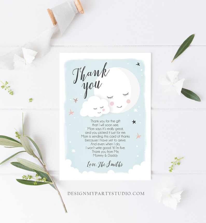 Editable Thank You Card Baby Shower Boy Loved to the Moon and Etsy