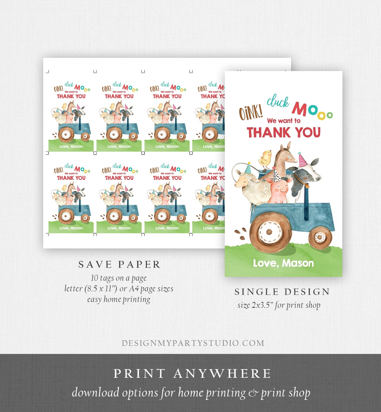 Editable Farm Favor Tags Tags Boy Farm Birthday Thank You Tags Barnyard ...