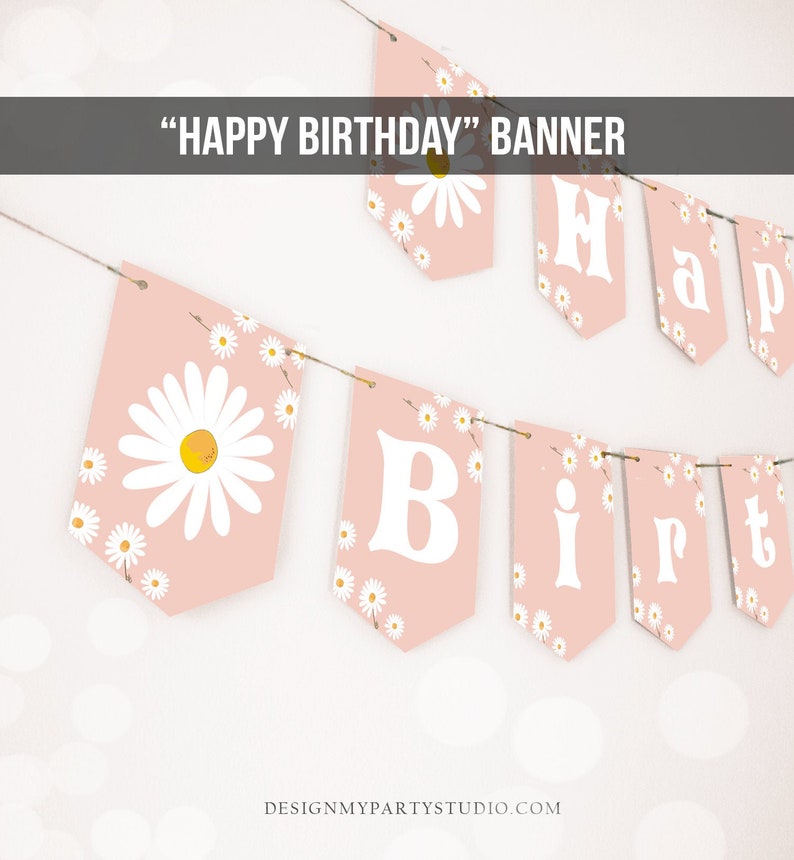 Happy Birthday Banner Daisy Birthday Banner Girl Daisy First Etsy