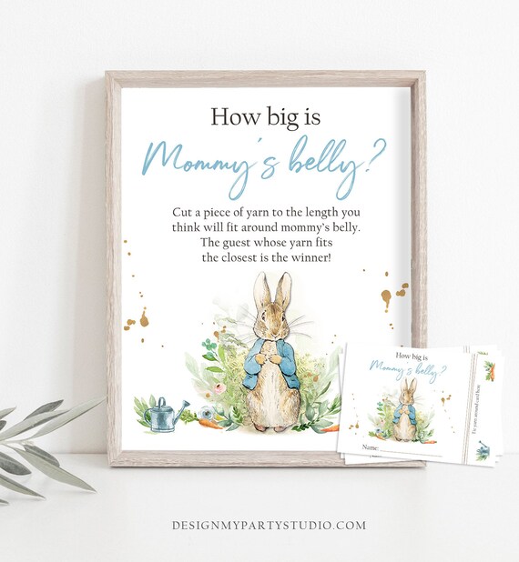How Big is Mommy's Belly Game Baby Shower Peter Rabbit Bunny Boy Rustic Greenery Yarn Length Belly Instant Download Printable 0351 Il_570xn