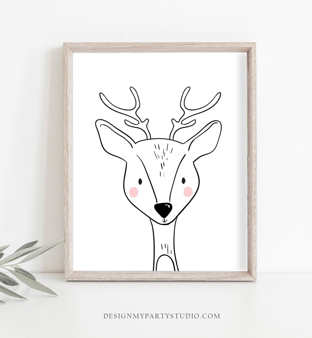Deer Nursery Print Woodland Nursery Decor Bear Black and White Etsy