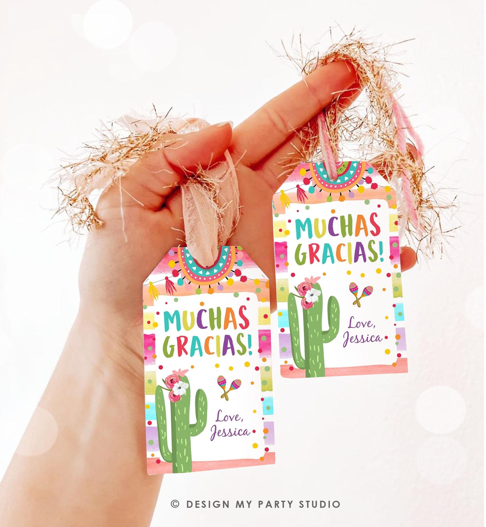 Editable Fiesta Favor Tag Cactus Floral Fiesta Birthday Thank You Tag ...