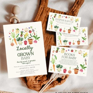 Editable Locally Grown Baby Shower Invitation Bundle Farmers Market Little Sprout Invitation Suite Digital Download Template Printable 0544