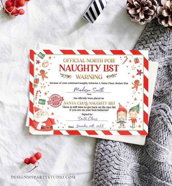Editable Santa Claus Official Naughty List Warning Letter Certificate Desk Santa Claus Christmas North Pole Corjl Template Printable 0358 Il_570xn