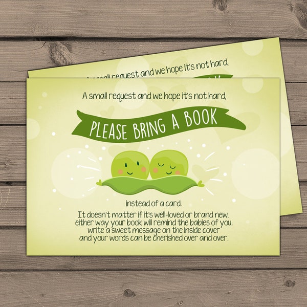 Baby shower Bring a book card Two peas in a pod Baby shower Two peas in a pod Twin Book insert Book card Twin shower Twins PRINTABLE 0020