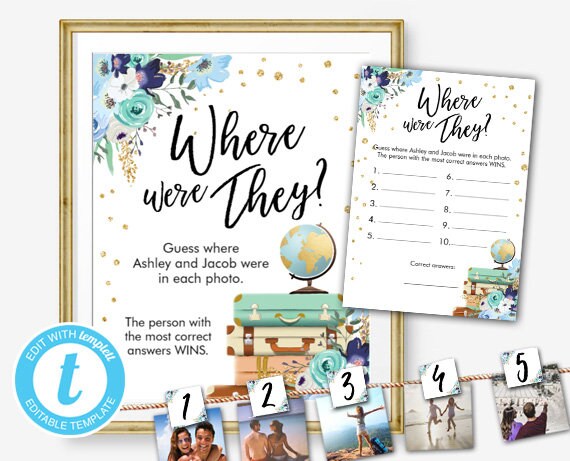 Where Were They Bridal Shower Game Wedding Shower Activity Travel