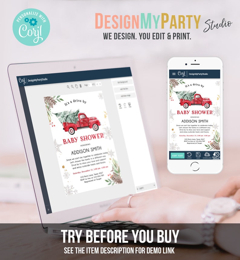 Editable Winter Drive by Baby Shower Invitation Red Truck Baby Etsy