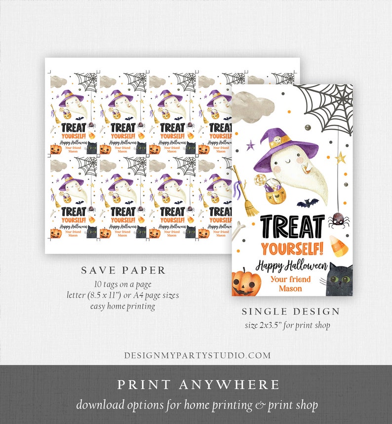 Editable Halloween Favor Tags Ghost Gift Tags Treat Yourself Trick or ...