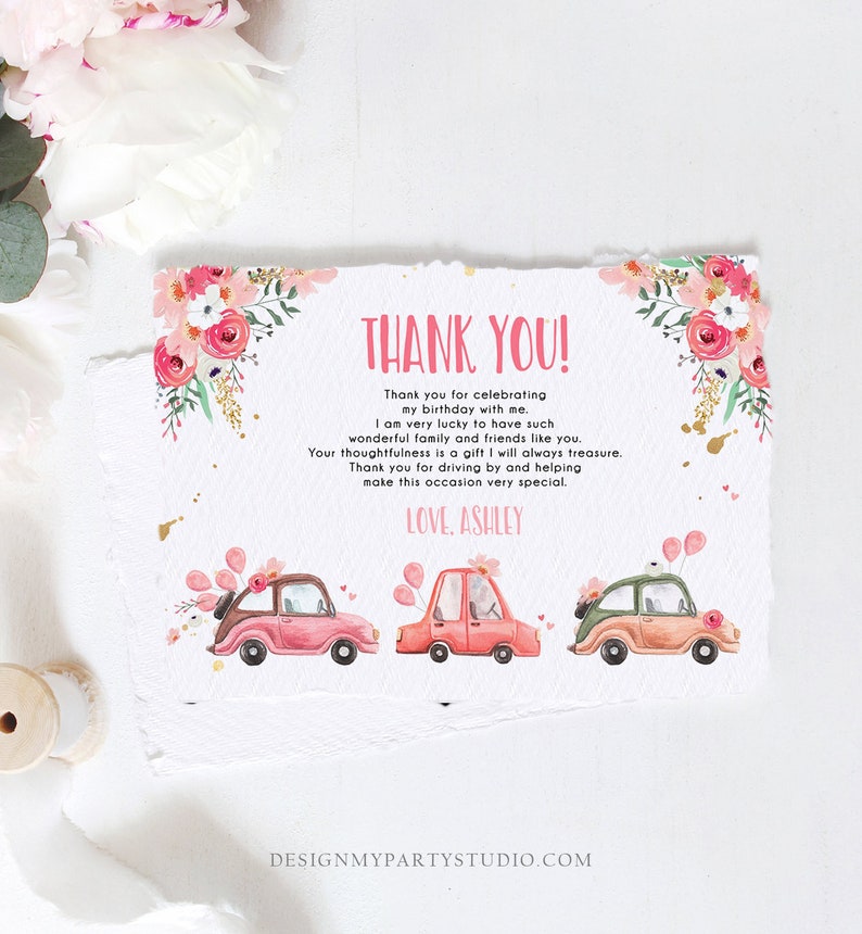 editable drivebirthday parade thank you card virtual