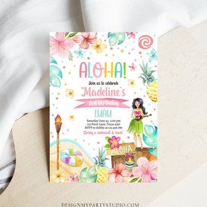 Editable Hawaiian Luau Birthday Invitation Tropical Pool Party Luau Party Hawaiian Birthday Aloha Download Corjl Template Printable 0413 image 3