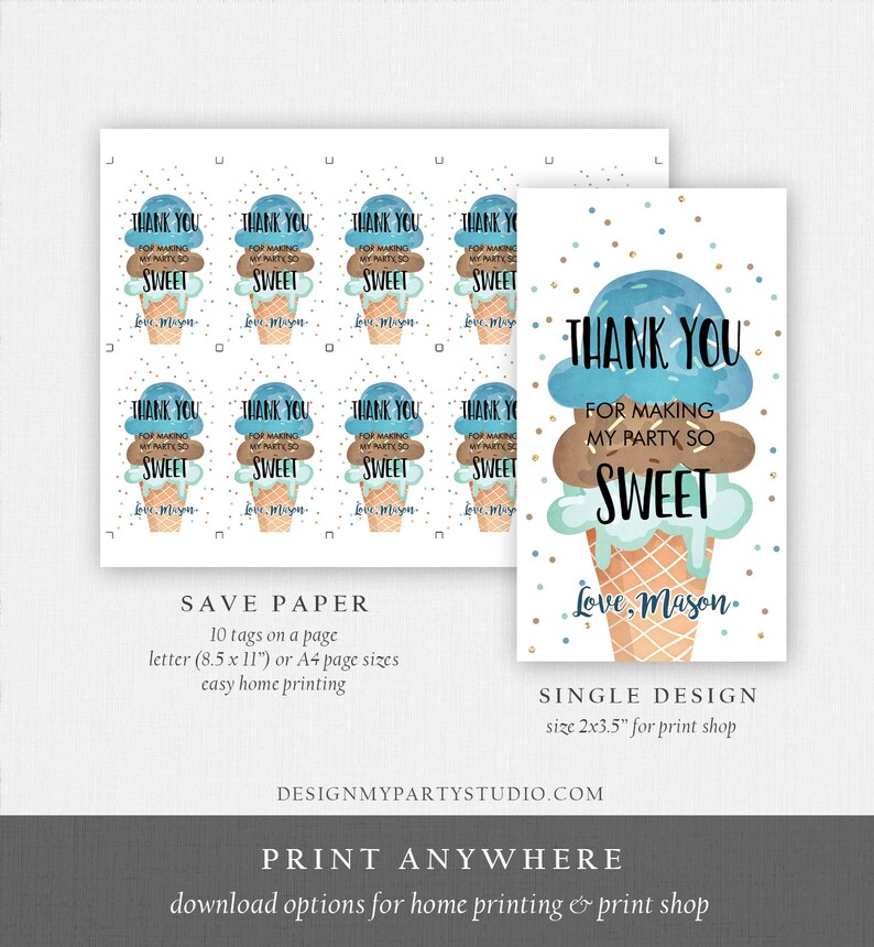 Editable Ice Cream Favor Thank You Tags Ice Cream Birthday - Etsy