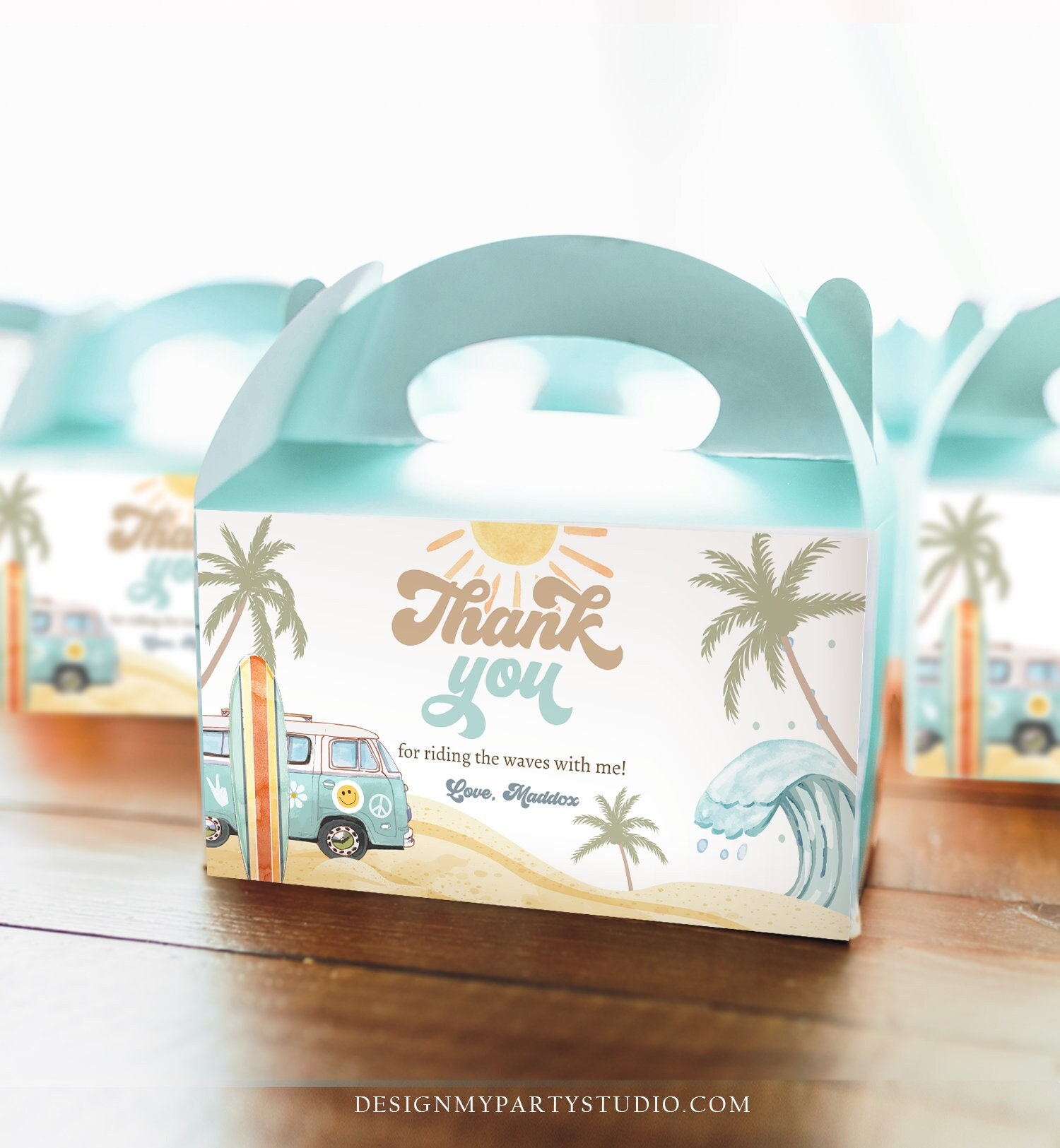 Editable Surf Gable Box Favor Label Surf Birthday Favor Box Etsy
