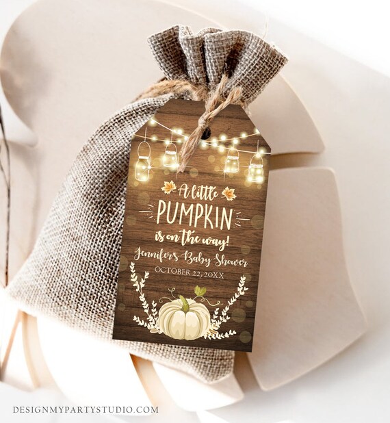 Editable Little Pumpkin Favor Tag Thank You Tag Birthday Baby Shower Rustic Wood Fall White Pumpkin Download Corjl Template Printable 0015 Il_570xn