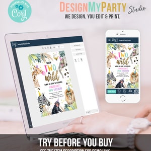 Editable Birthday Invitation Girl Born Two Be Wild Party Animals Invite Safari Zoo Birthday Download Printable Template Digital Corjl 0417 image 8