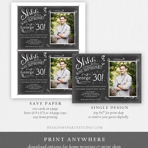 Editable ANY AGE Surprise Birthday Invitation Chalk Rustic Adult 30th Thirty Vintage Party Photo Shhh Download Printable Corjl Template 0102 image 5