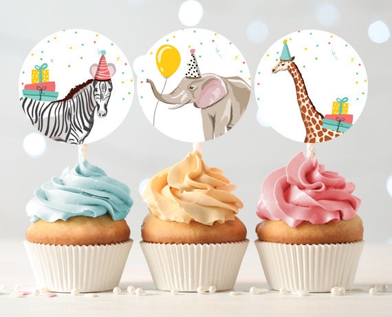 INSTANT DOWNLOAD Zoo Birthday Party Favor TagsCupcake Toppers Girls Zoo Animal Birthday Favor TagsCupcake Toppers