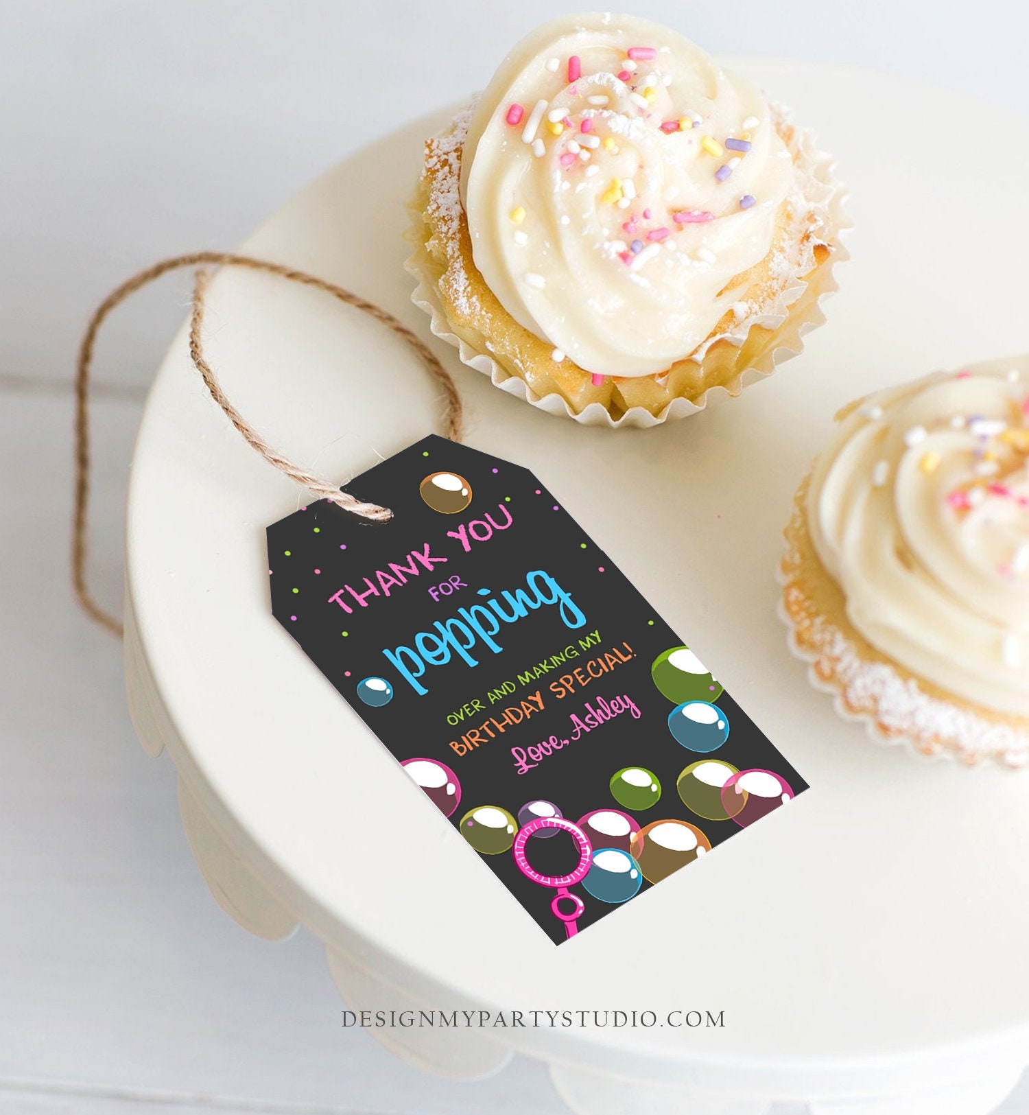 Editable Bubble Favor tags Pink Bubble Birthday Thank you tags Etsy