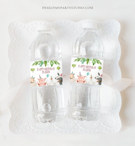Editable Water Bottle Labels Farm Animals Boy Birthday Barnyard Farm Birthday Decor Cow Pig Printable Bottle Label Template Corjl 0155 Il_570xn
