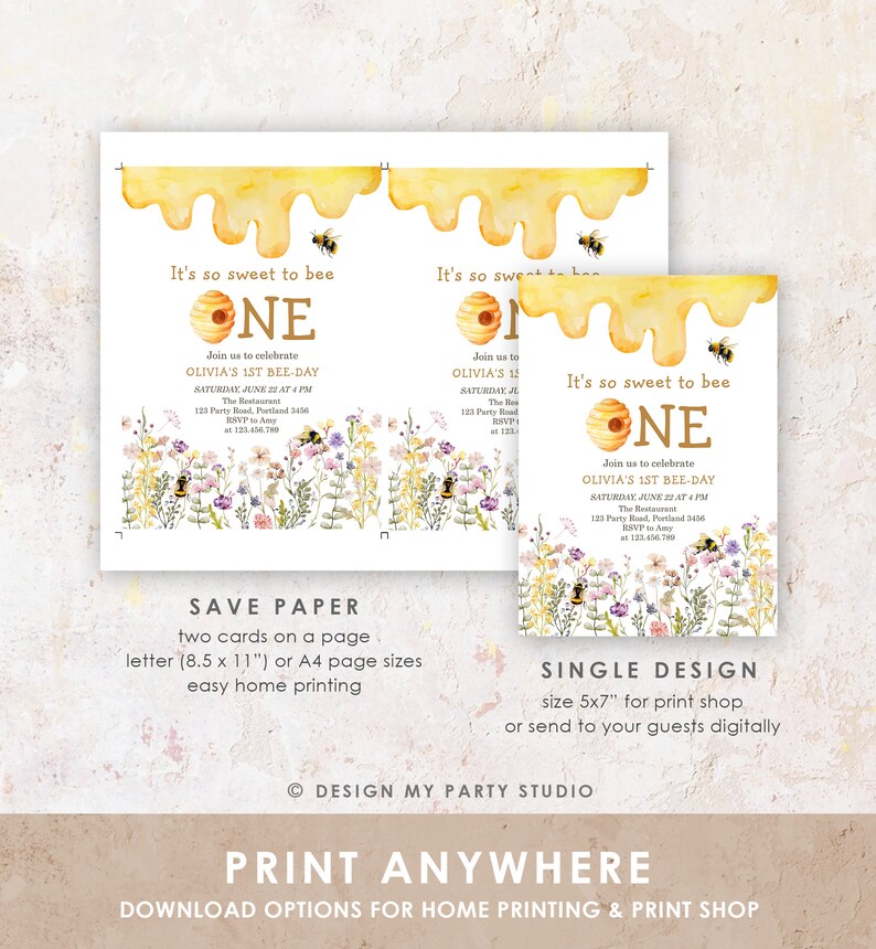 Editable Sweet to Bee One Invitation First Bee-day Party 1st Bee Day ...