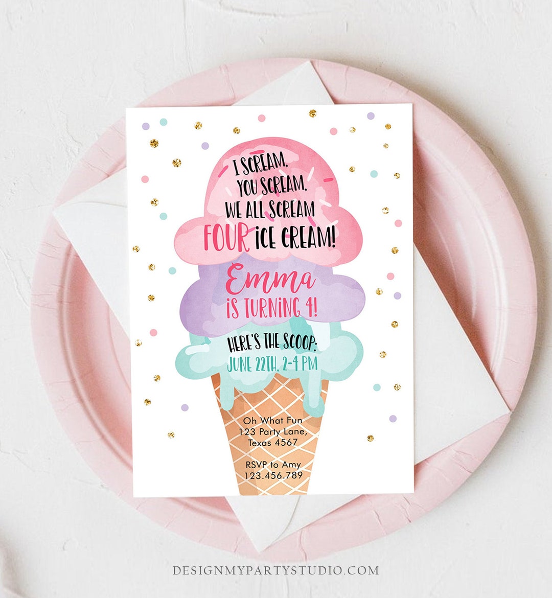 Editable Ice Cream Truck Birthday Invitation I scream You -  Portugal