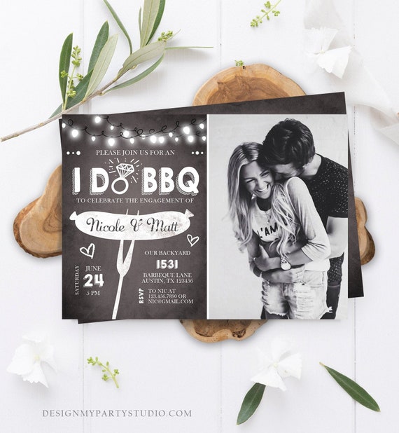 Editable I Do Bbq Engagement Party Invitation Couples Chalk String Lights Ring Barbecue Outdoor Bridal Shower Printable Corjl Template 0145 By Design My Party Studio Catch My Party