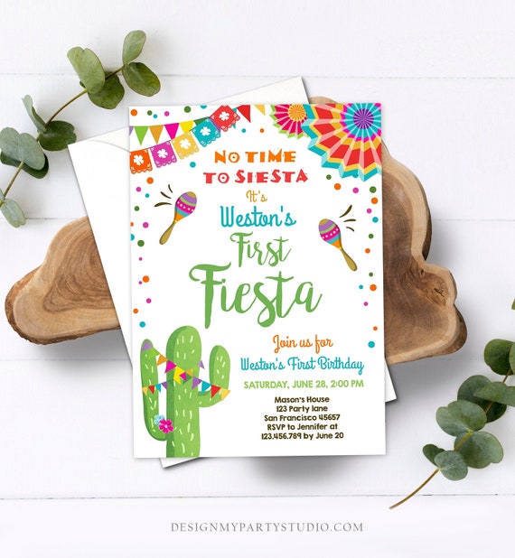 Editable First Fiesta Birthday Invitation Let's Fiesta No Time To Siesta Cactus Mexican Boy Samba Download Printable Corjl Template 0045 Il_570xn