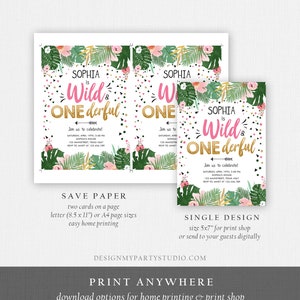 Editable Wild and Onederful Birthday Invitation Girl Wild One Safari Tropical Pink Gold Jungle First Birthday Corjl Template Printable 0332 image 6