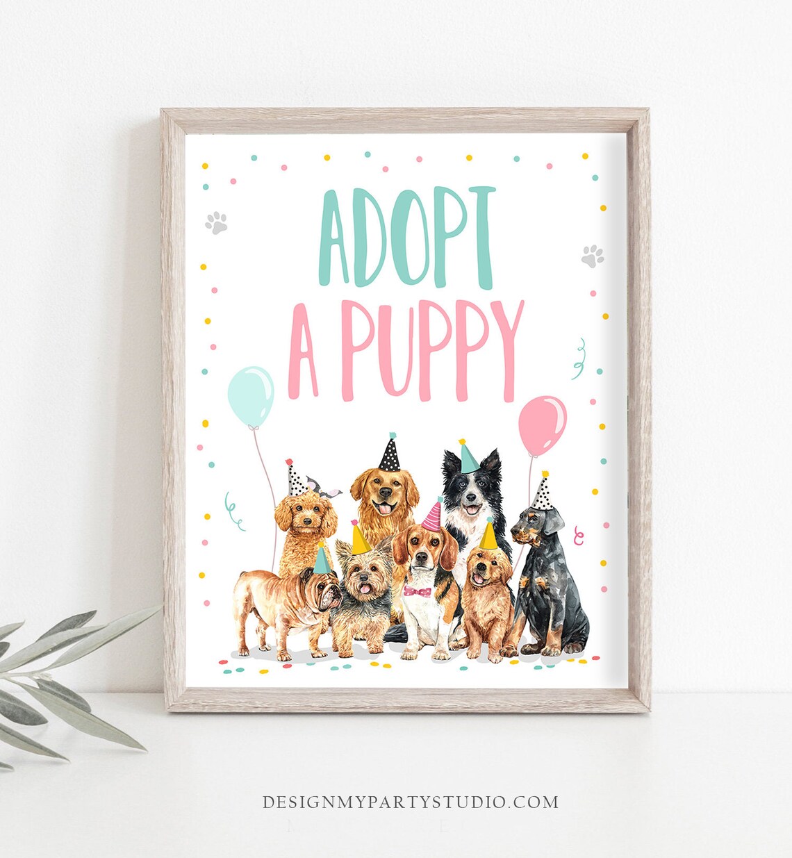 Adopt a Puppy Birthday Sign Table Decor Dog Birthday Party Pink Girl ...