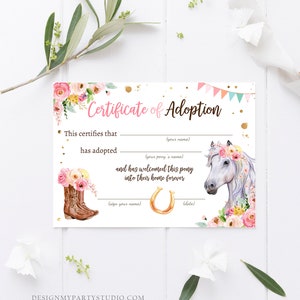 Adopt a Pony Adoption Certificate Horse Adoption Horse Birthday Party ...