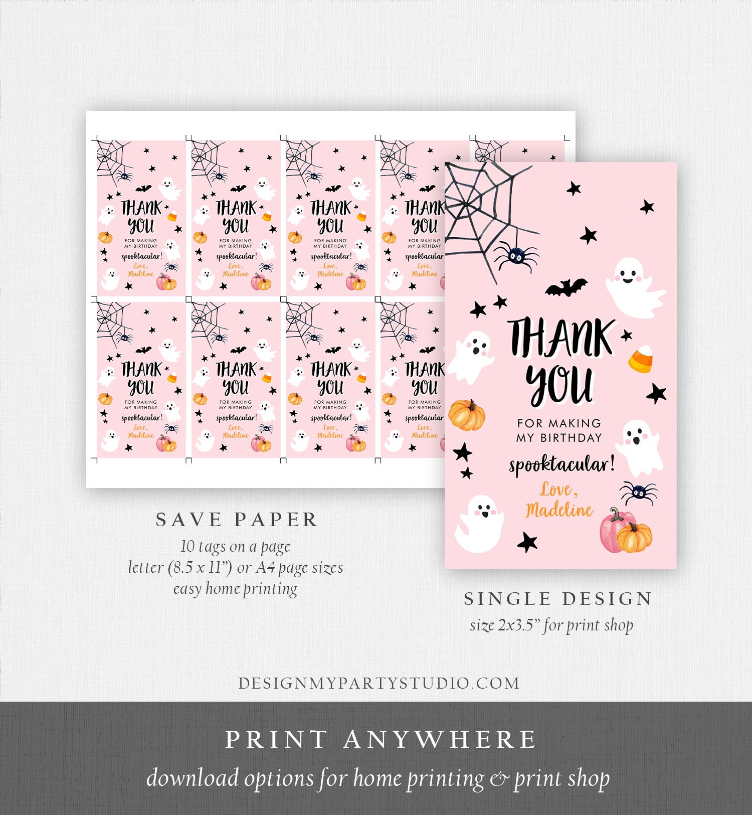 Editable Halloween Birthday Thank You Favor Tags Costume Party Girl ...