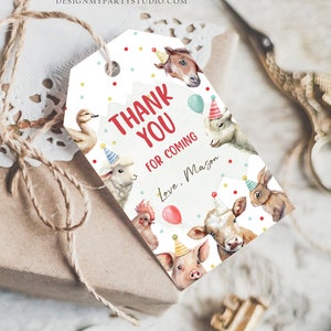Editable Farm Animals Favor Tag Boy Farm Birthday Thank You Gift Tags ...