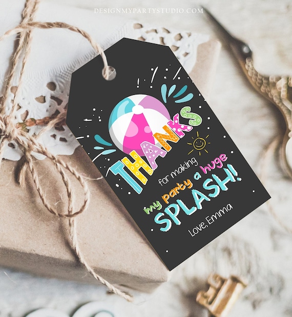 Editable Pool Party Favor Tags Tags Pool Party Birthday Thank you tags Pink Girl Summer Bag Tags Thank You Template Corjl PRINTABLE 0169 Il_570xn