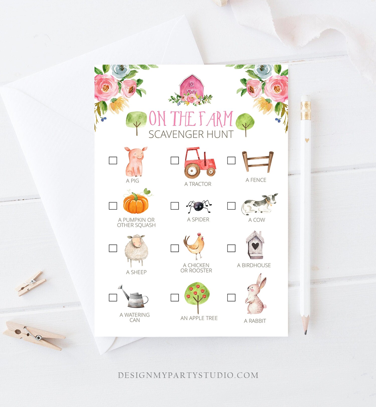 Editable Farm Scavenger Hunt Checklist Game Party Girl Pink - Etsy