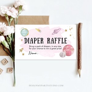 Space Theme Raffle Editable Outer Space Diaper Raffle Ticket Space Baby Shower Girl ...