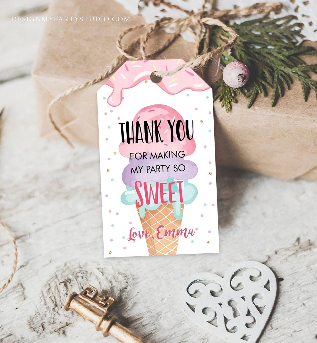 Editable Ice Cream Favor Thank You Tags Ice Cream Birthday Party Girl ...