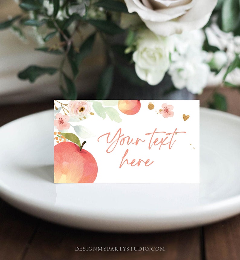 Editable Peach Food Labels Peach Birthday Food Cards Tent Card Etsy