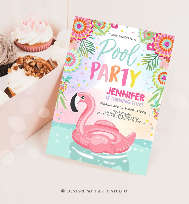 Editable Pool Party Invitation Flamingo Pool Party Birthday Invite Splish Splash Swimming Summer Download Printable Template Corjl 0240 image 2