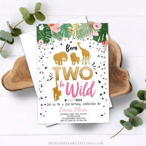 wild animals printable template digital BD006 Editable Born Two Be Wild birthday invitation Safari Party Animals birthday invite