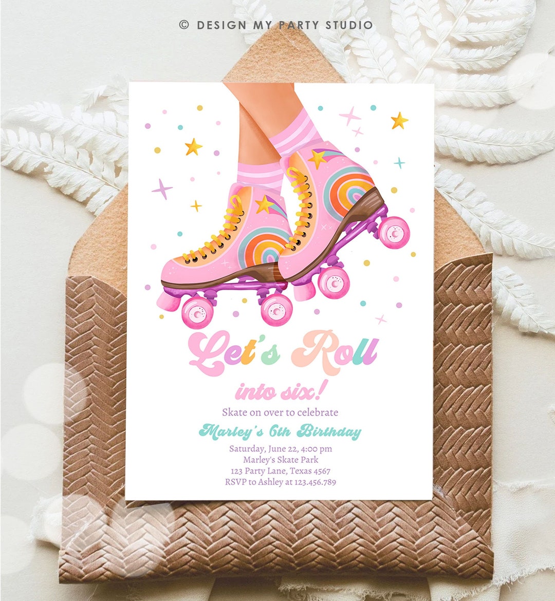 Editable Roller Skate Birthday Party Invitation Let's Roll Skating Kids ...