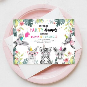 Editable Party Animals Birthday Invitation Exotic Wild Animals Invitation Zoo Safari Animals Girl Download Printable Template Corjl 0322 image 3