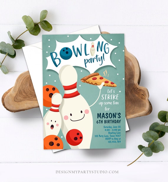 Editable Bowling Birthday Invitation Strike Up Some Fun Boy Bowling Party Pizza Blue Orange Instant Download Printable Template Corjl 0324 Il_570xn