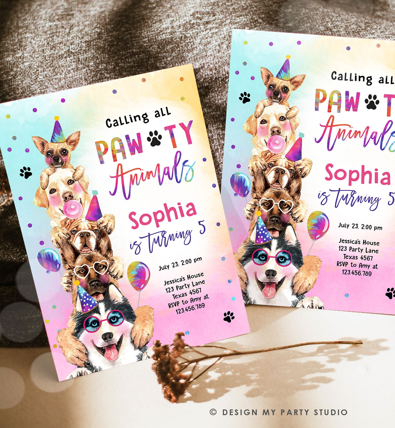 Editable Dogs Birthday Party Invitation Puppy Birthday Invite Calling ...