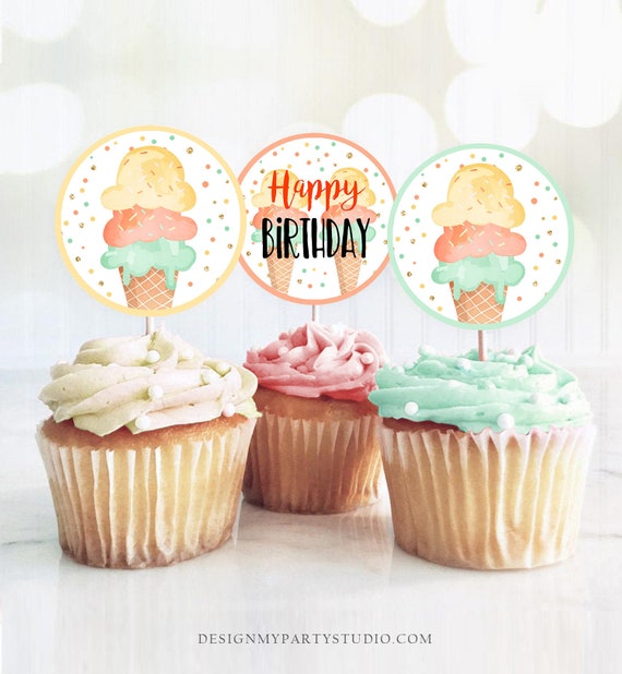 Ice Cream Cupcake Toppers Favor Tags Ice Cream Birthday Party ...