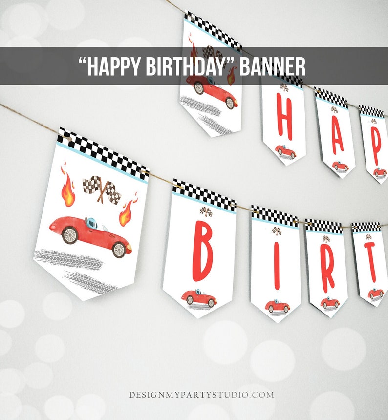 Happy Birthday Banner Race Car Banner Boy Race Car Birthday Etsy