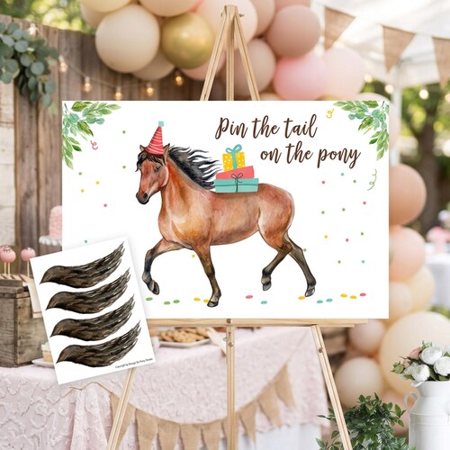 Pin the Tail on The Pony Party Game Horse Birthday Game Cowgirl Birthday Activity Cowboy Party Animals Download Printable Digital 0408