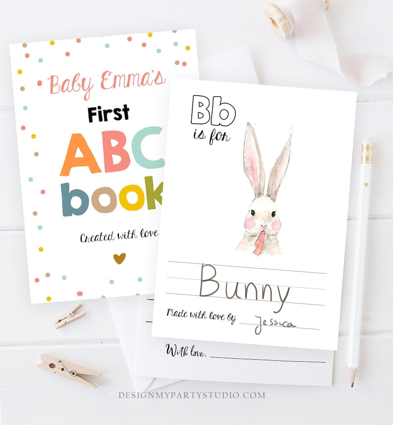 Editable ABC Coloring Book Baby Shower Game Shower Activity Baby Book Coloring Pages Alphabet Flash Cards First ABC Template Corjl PRINTABLE image 1